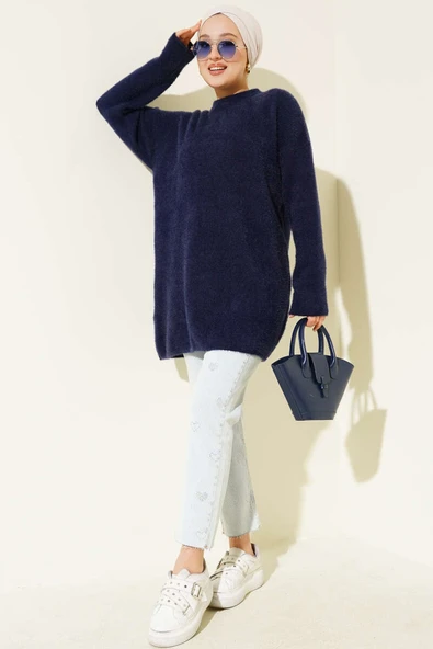 Bisiklet Yaka Sakal Detaylı Kazak Lacivert - Resim 2