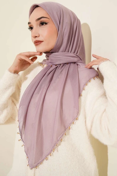 Mini Boncuk Detaylı Eşarp Lila ürün görseli 1