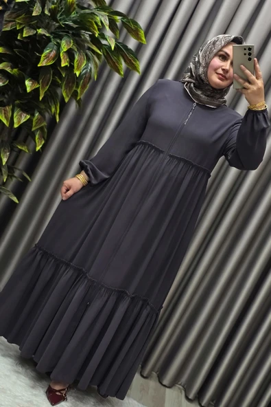 Kadın Tesettür Giyim Büyük Beden İki Katlı Ferace - Resim 11