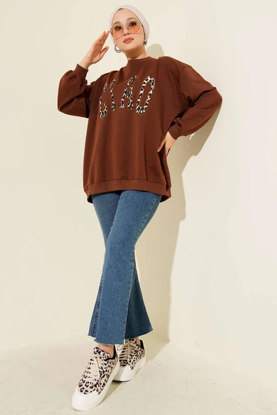 Leopar Ciao Baskılı Tunik Kahve - Resim 2