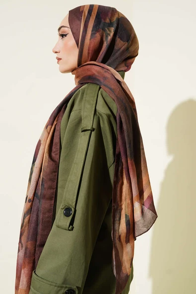 Amber Serisi Şerit Geçişli Şal Kahve - Resim 3