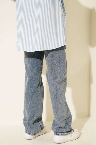 Çift Cepli Palazzo Kot Pantolon Kar Koyu - Resim 3