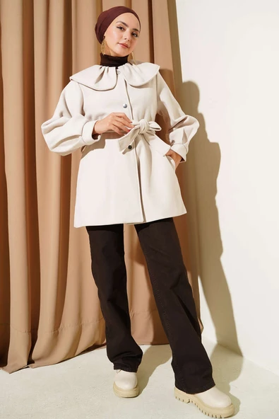 Bebe Yaka Detaylı Kaşe Kaban Taş - Resim 2