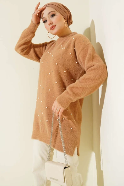 Serpme İncili Sakallı Tunik Latte ürün görseli 1