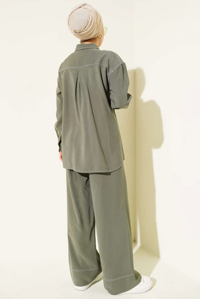 Gömlek Yaka Tek Cepli İkili Takım Haki - Resim 3
