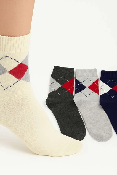 Kadın 4lü Ekose Havlu Soket Çorap Asorti 1 - Resim 2