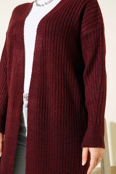 Salaş Fitilli Uzun Hırka Bordo - Resim 4