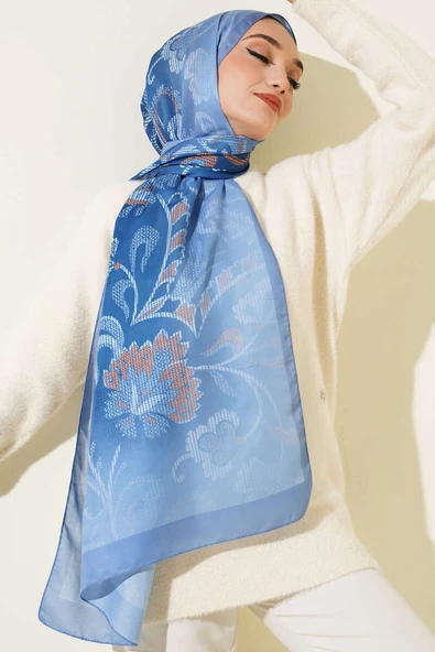 Piksel Paisley Desen Şal Mavi - Resim 2