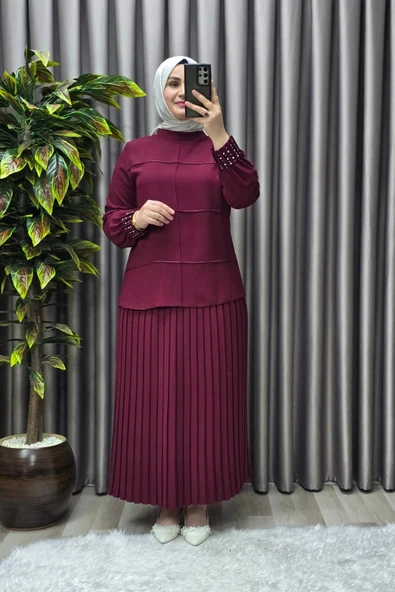 Kadın Tesettür Giyim Büyük Beden Krep Etekli Takım ürün görseli 1