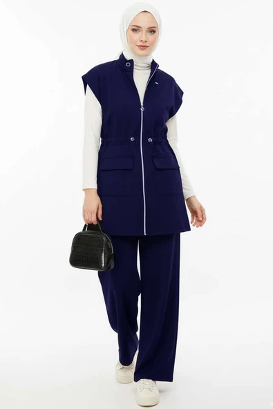 Yelekli Bel Lastik Detaylı İkili Takım Lacivert ürün görseli 1