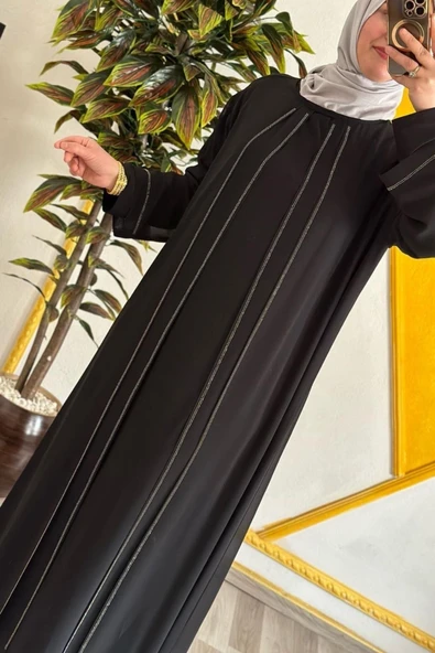 Kadın Tesettür Giyim Büyük Beden Şifon Şerit Taşlı Abiye - 4