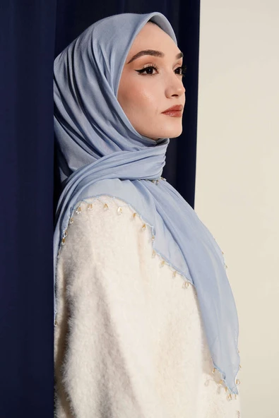 Mini Boncuk Detaylı Eşarp Bebe Mavi - Resim 2