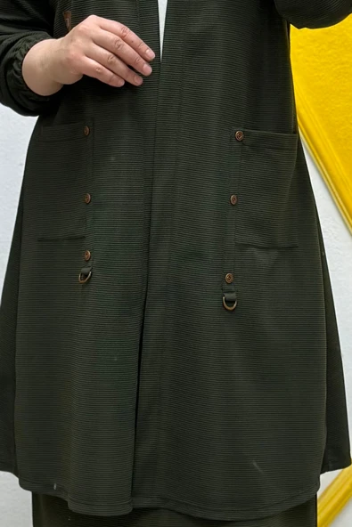 Kadın Büyük Beden Ottoman Cepli Çelik Hırka - Resim 11