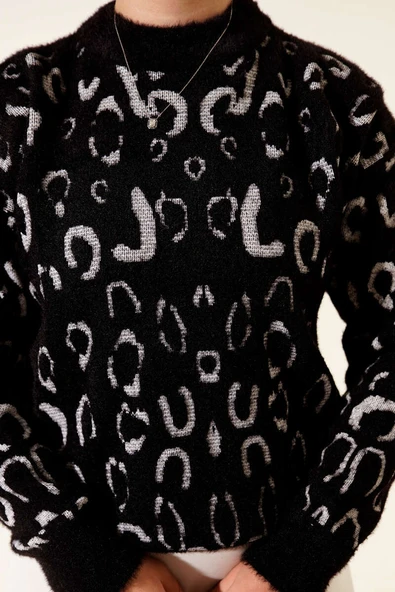 Leopar Desenli Sakallı Kazak Sinfonia Siyah - Resim 4