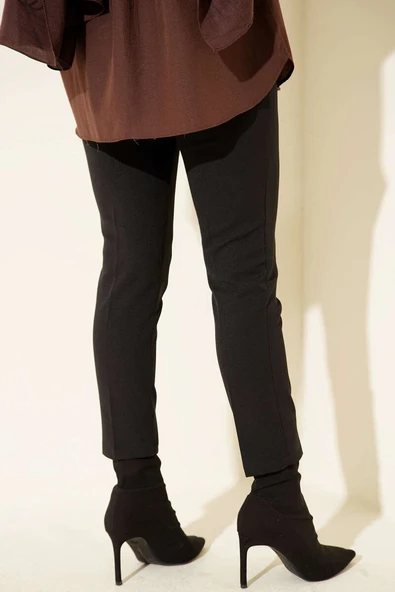 Yüksek Bel Kemerli Siyah Pantolon - Resim 3