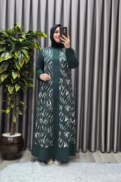 Kadın Tesettür Giyim Büyük Beden Çakma Yelek Elbise - Resim 9