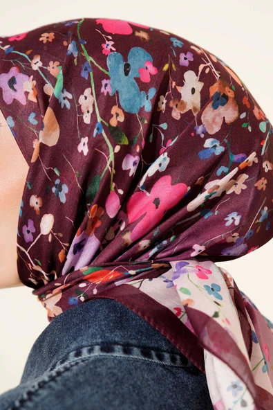 Mini Çiçek Detaylı Soft Eşarp Mürdüm - Resim 4