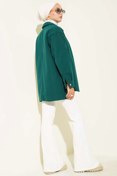 Çıtçıt Düğmeli Gömlek Yaka Kaşe Ceket Zümrüt - 3