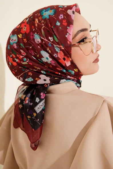 Mini Çiçek Detaylı Soft Eşarp Bordo - Resim 2