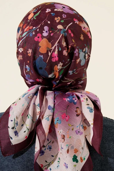 Mini Çiçek Detaylı Soft Eşarp Mürdüm - Resim 3