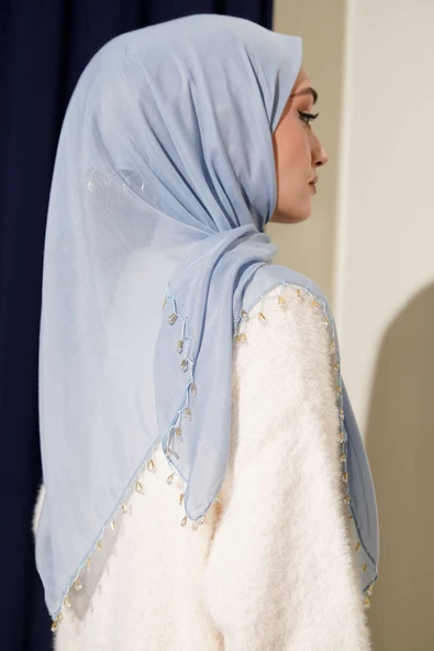 Mini Boncuk Detaylı Eşarp Bebe Mavi - Resim 3