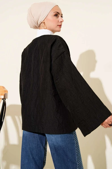 Kapitone Bağlamalı Kimono Siyah - Resim 3