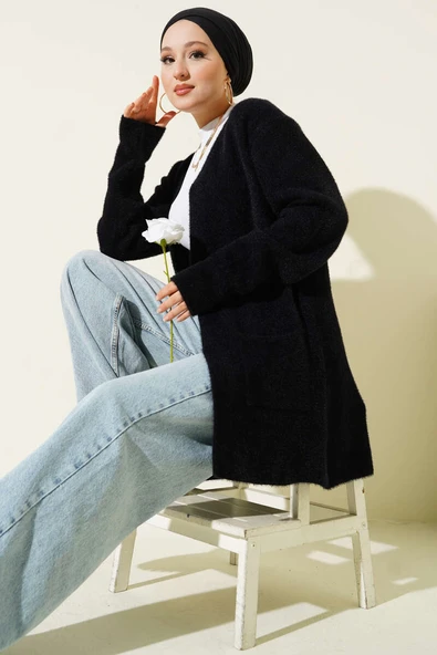 Çift Cepli Sakallı Hırka Siyah ürün görseli