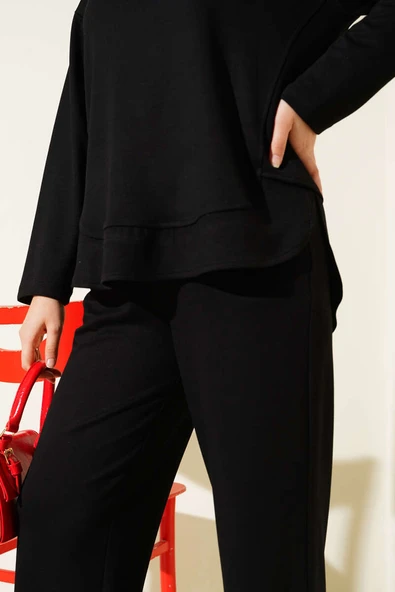 Bisiklet Yaka Oval Detaylı İkili Takım Siyah - Resim 4