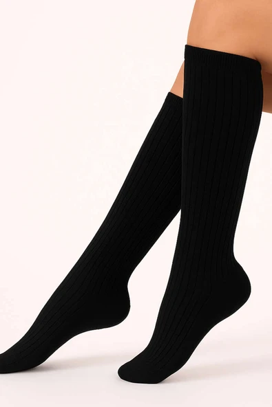 Daymod Rib Fitilli Dizaltı Çorap Siyah - Resim 2