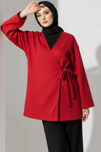 Yan Bağlamalı Kaşe Ceket Kırmızı