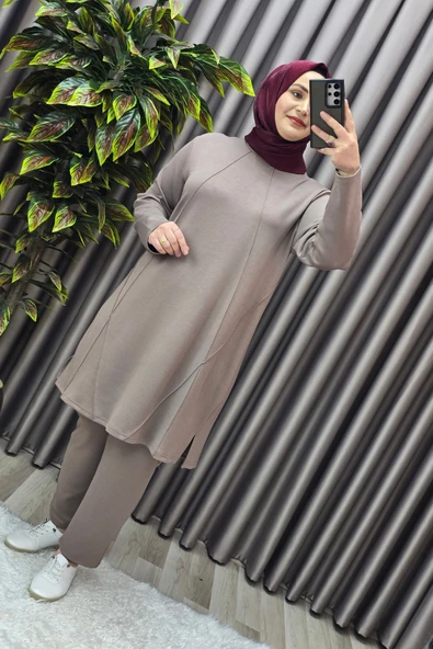 Kadın Tesettür Giyim Büyük Beden Nervürlü Spor İkili Takım - Resim 8