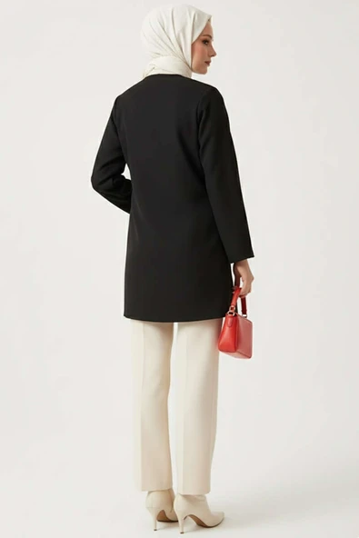 Yan Bağlamalı Kaşe Ceket Siyah - 3