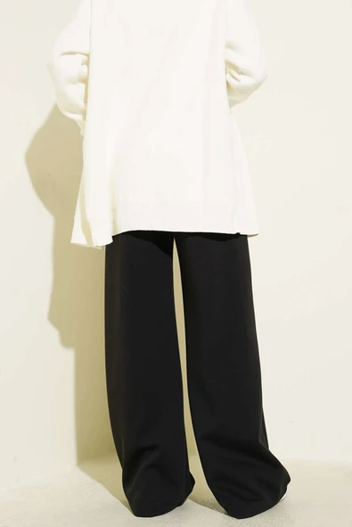 Beli Lastikli Bol Paça Pantolon Siyah - Resim 3