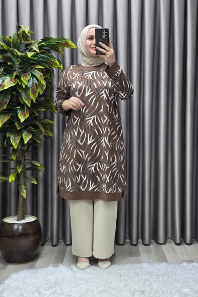 Kadın Tesettür Giyim Büyük Beden Trend Simli Tunik - Resim 7