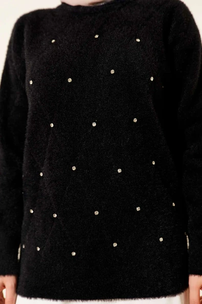 Serpme Taşlı Çizgili Sakallı Kazak Siyah - Resim 4