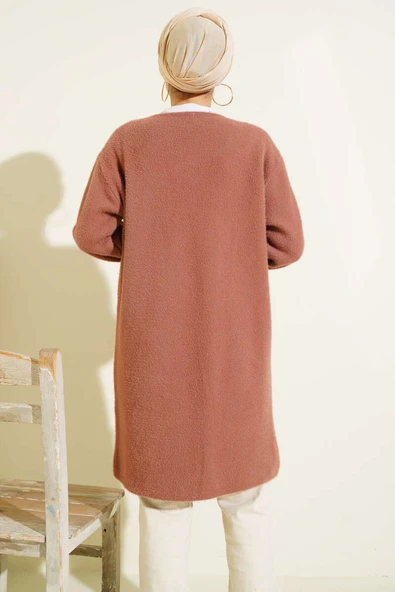 Çift Cepli Sakallı Hırka Gül Kurusu - Resim 3