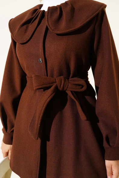 Bebe Yaka Detaylı Kaşe Kaban Kahve - Resim 4