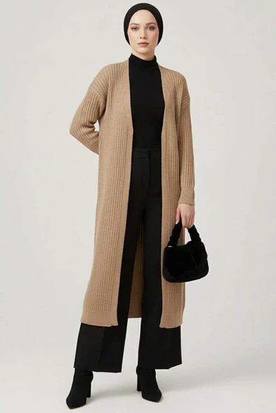 Salaş Fitilli Uzun Hırka Latte ürün görseli 1