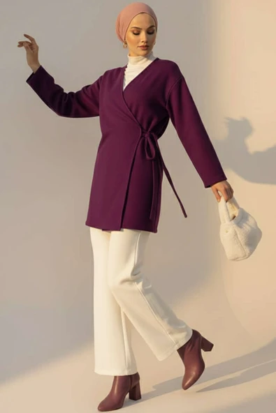 Yan Bağlamalı Kaşe Ceket Mor - 2