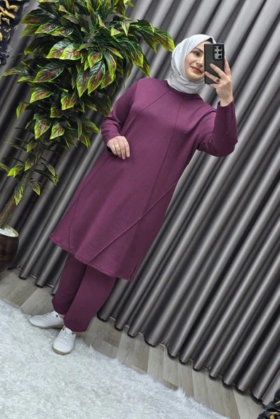 Kadın Tesettür Giyim Büyük Beden Nervürlü Spor İkili Takım - Resim 4