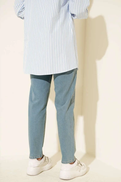 Mini Taşlı Kot Pantolon Açık Tint - Resim 3