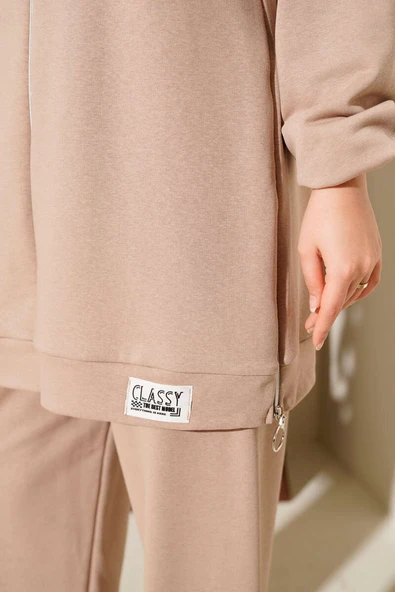 Classy Armalı Fermuarlı İkili Takım Latte - Resim 4