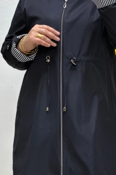 Kadın Tesettür Giyim Büyük Beden Mevsimlik Kısa Trençkot - Resim 7