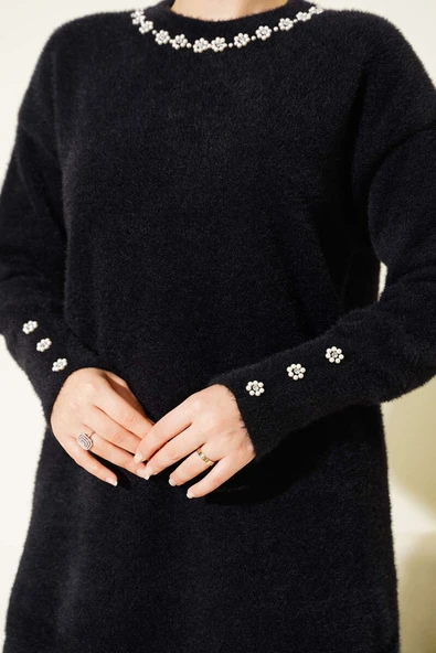 Yaka İncili Sakallı Tunik Siyah - Resim 4