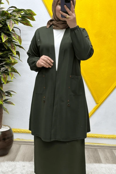 Kadın Büyük Beden Ottoman Cepli Çelik Hırka - Resim 9