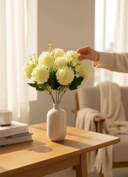 Yapay Çiçek Kartopu Krizantem Beyaz 5Dallı 10toplu Demet 30cm - Resim 6