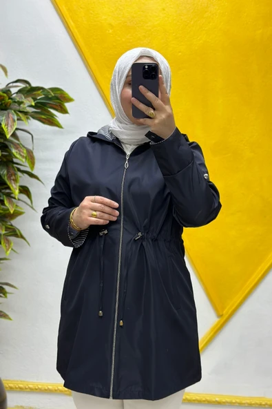 Kadın Tesettür Giyim Büyük Beden Mevsimlik Kısa Trençkot - Resim 5