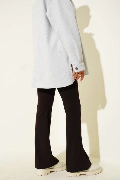 Yandan Fermuarlı İspanyol Paça Kahve Pantolon - Resim 3