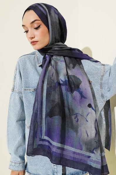 Amber Serisi Şerit Geçişli Şal Mor - Resim 2