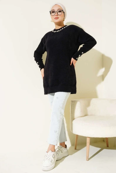 Yaka İncili Sakallı Tunik Siyah - Resim 2